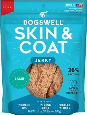Skin & Coat Jerky Lamb Recipe Grain-Free Dog Treats, 10-oz bag