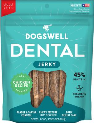 Premios para perros sin cereales con receta de pollo Dental Jerky, bolsa de 355 g