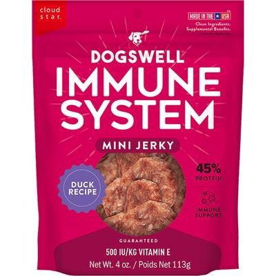Premios para perros sin cereales con receta de mini jerky de pato Immune System, bolsa de 4 oz