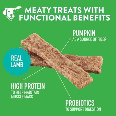 Premios para perros Gut Health Jerky Lamb Recipe sin cereales, bolsa de 10 oz