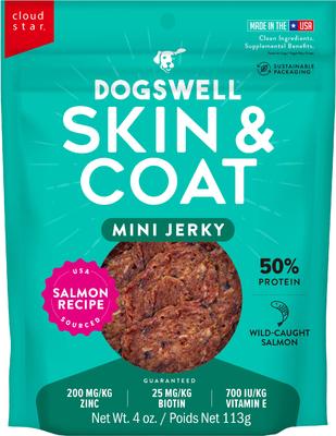 Skin & Coat Mini Jerky Salmon Recipe Grain-Free Dog Treats, 4-oz bag