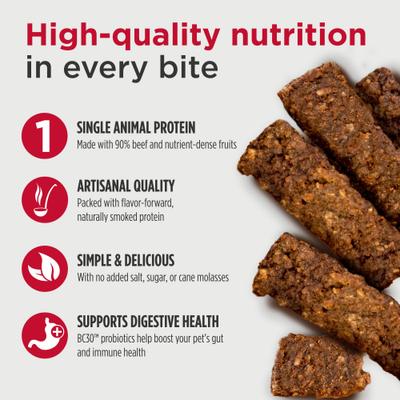 Premium Jerky Strips Dog Treats, Grain-Free High Protein Jerky Strips made with BC30 Probiotic to Support Digestive & Immune Health Jerky Dog Treats, 5-oz bag
