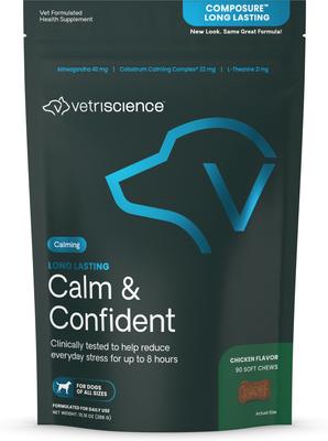 Composure Long Lasting Calm & Confident Clinically Tested Chicken Flavored Chews Calming Supplement for Dogs, 90 Chews
