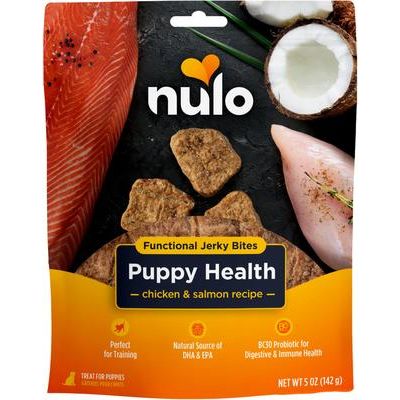 Premios funcionales para cachorros de pollo y salmón en bolsa de 5 oz