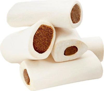 Golosinas para perros con hueso relleno, sabor a queso y tocino, hechas en EE. UU., 5 unidades