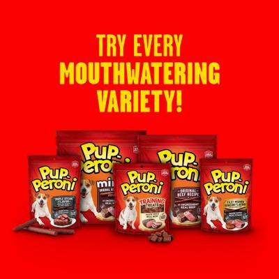 Premios para perros con sabor a filete miñón y tocino, bolsa de 5.6 oz