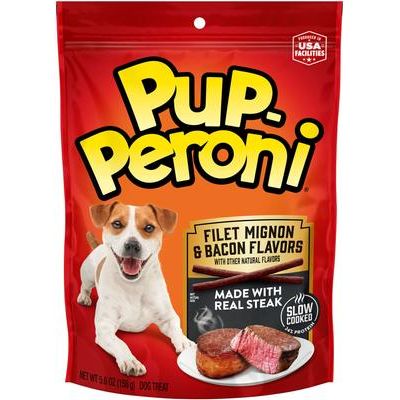Premios para perros con sabor a filete miñón y tocino, bolsa de 5.6 oz