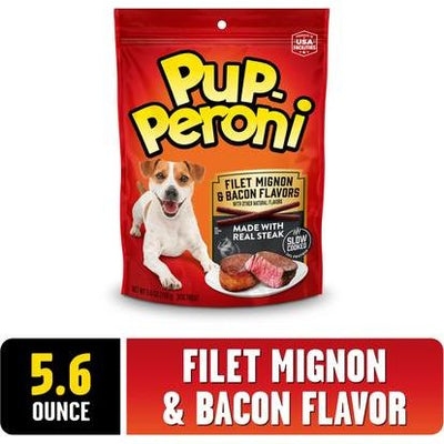 Premios para perros con sabor a filete miñón y tocino, bolsa de 5.6 oz
