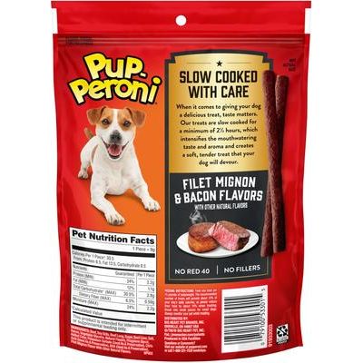 Premios para perros con sabor a filete miñón y tocino, bolsa de 5.6 oz