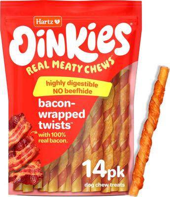 Oinkies Bacon-Wrapped Twists with 100% Real Bacon Rawhide-Free Natural Dog Treats, 14 count