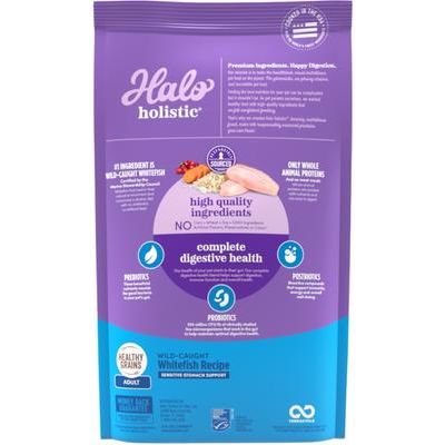Alimento seco holístico para gatos adultos con receta de pescado blanco silvestre para estómagos sensibles, bolsa de 2.7 kg
