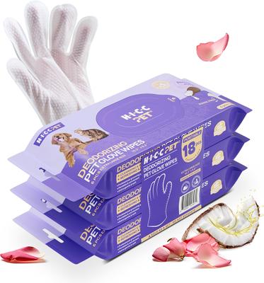 Bundle: HICC PET Portable Deodorizing Glove Grooming Wipes, Rose Scented, 6 count, 3 pack + Skin Care Relief Cat & Dog Spray, 16-oz bottle