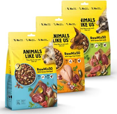 Bundle: Animals Like Us RawMix50 Grass-Fed Beef + Cage-Free Chicken + Grass-Fed Lamb Dog Food