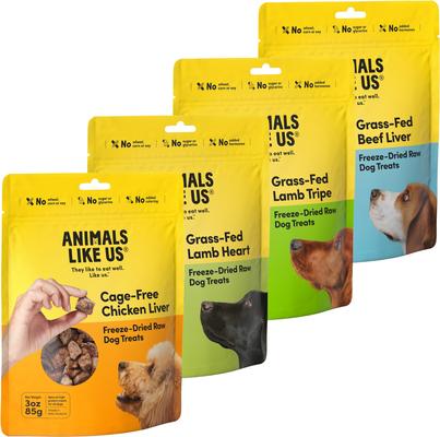 Bundle: Animals Like Us Cage-Free Chicken Liver + Grass-Fed Lamb Heart + Grass-Fed Lamb Tripe + Grass-Fed Beef Liver Dog & Cat Treats