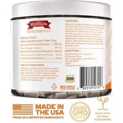 The Missing Link, Collagen Care Hips & Joints Soft Chews, colágeno tipo II + glucosamina + condroitina + cúrcuma, 60 masticables.