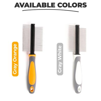 Double Sided Metal Pin Dog & Cat Comb, Gray White