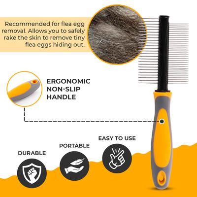 Double Sided Metal Pin Dog & Cat Comb, Gray White