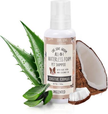 Live. Love. Groom. All-In-1 Waterless Foam Dog & Cat Dry Shampoo, Unscented, 500-mL bottle