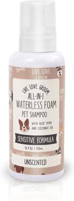 Live. Love. Groom. All-In-1 Waterless Foam Dog & Cat Dry Shampoo, Unscented, 500-mL bottle