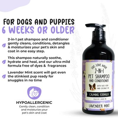 Live. Love. Wash. 2-in-1 Dog & Cat Shampoo & Conditioner, Lavender Mint Scented, 1000-mL bottle