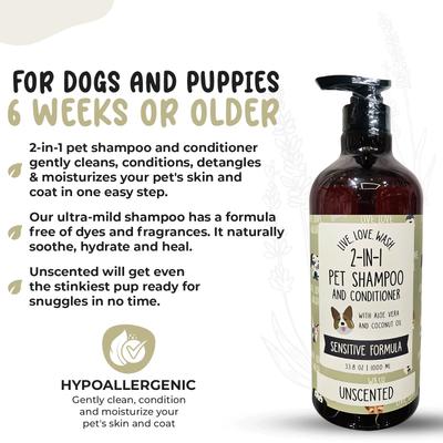 Live. Love. Wash. 2-in-1 Dog & Cat Shampoo & Conditioner, Unscented, 1000-mL bottle