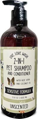 Live. Love. Wash. 2-in-1 Dog & Cat Shampoo & Conditioner, Unscented, 1000-mL bottle