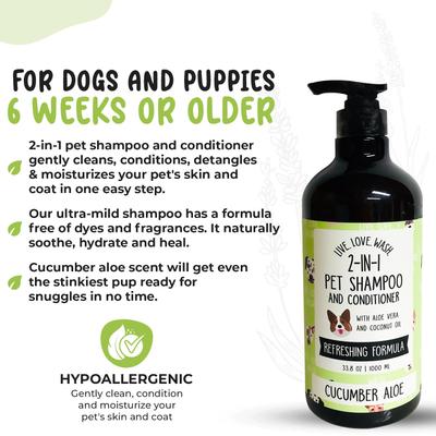 Live. Love. Wash. 2-in-1 Dog & Cat Shampoo & Conditioner, Cucumber Aloe Scented, 1000-mL bottle