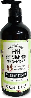Live. Love. Wash. 2-in-1 Dog & Cat Shampoo & Conditioner, Cucumber Aloe Scented, 1000-mL bottle