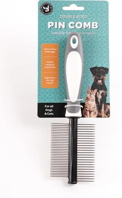 Double Sided Metal Pin Dog & Cat Comb, Gray White