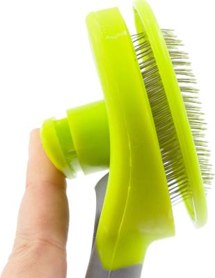 Retractable Dog & Cat Slicker Brush, Gray Lime