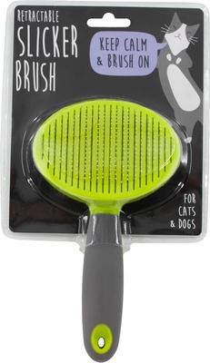 Retractable Dog & Cat Slicker Brush, Gray Lime