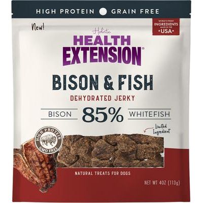 Premios para perros sin cereales de cecina de bisonte y pescado, bolsa de 14 oz