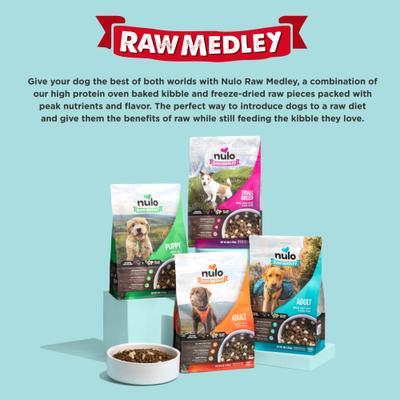Nulo, Raw Medley Puppy Salmon, Oats & Turkey, Salmón + Avena + Pavo con Piezas Liofilizadas y DHA, Cachorros, 4.54 kg