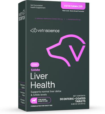 VETRI SAMe 225 S-Adenosyl-Methionine Liver Detox Supplement Tablets Liver Supplement for Medium & Large Breed Dogs, 30 count