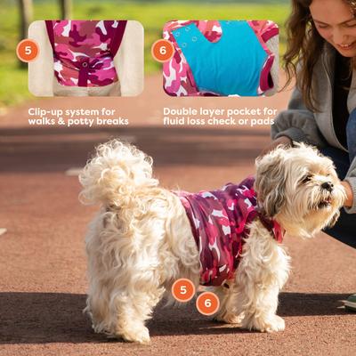 Traje de recuperación para perros, camuflaje rosa, talla mediana