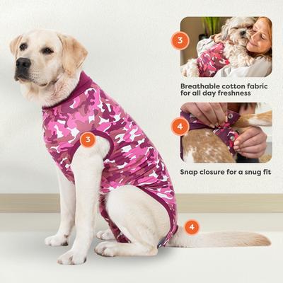 Traje de recuperación para perros, camuflaje rosa, talla mediana