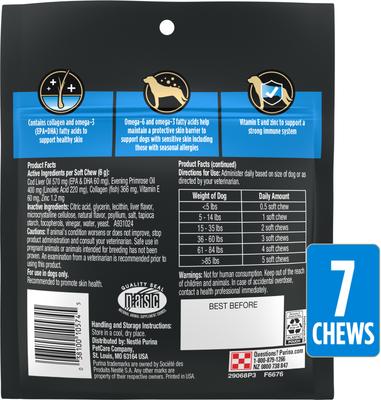 Bundle: Purina Pro Plan Adult Sensitive Skin & Stomach Salmon & Rice Formula Dry Dog Food, 30-lb bag + Skin Care Soft Chew Supplement, 7 count