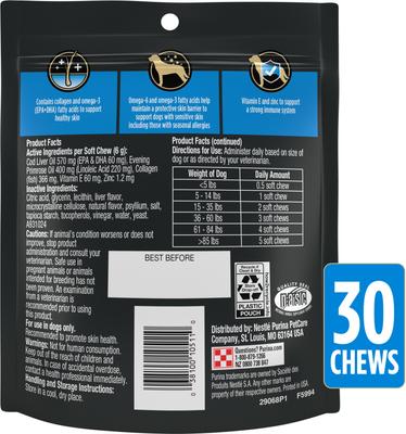 Skin Care Soft Chew Supplement for Dogs, 30 count