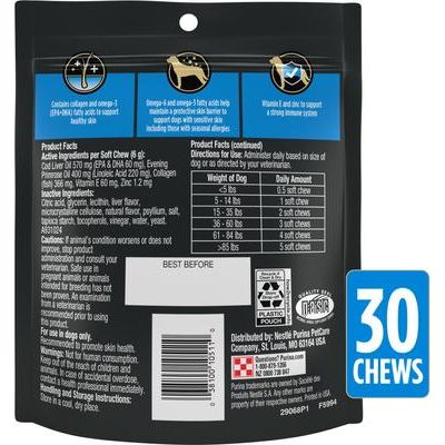 Suplemento masticable suave para el cuidado de la piel de perros, 30 unidades