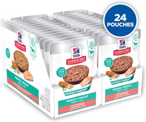 Adult Perfect Weight Management Vegetables & Salmon Stew Wet Dog Food, 2.8-oz pouch, case of 24