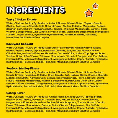 Chicken, Seafood, Backyard Cookout & Catnip Variety Pack Bites in Gravy Adult Wet Cat Food, 3.5-oz tray, case of 36