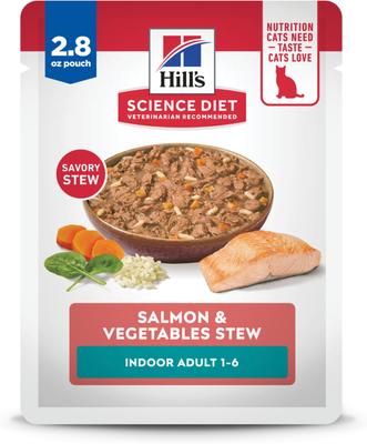 Adult Indoor Salmon & Vegetables Stew Wet Cat Food, 2.8-oz pouch, case of 24