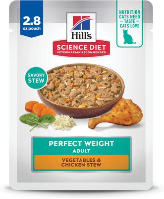 Adult Perfect Weight Management Vegetables & Chicken Stew Wet Cat Food, 2.8-oz pouch, case of 24