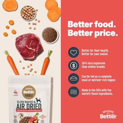 Alimento para perros de carne de res y verduras real, horneado lentamente y secado al aire, bolsa de 1 lb