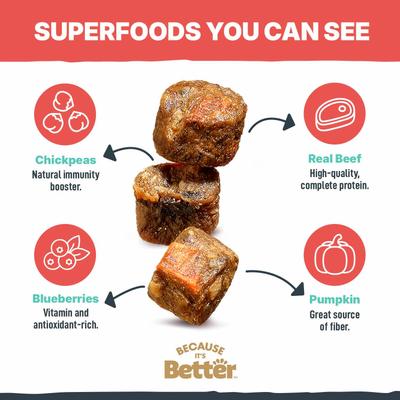 Alimento para perros de carne de res y verduras real, horneado lentamente y secado al aire, bolsa de 1 lb