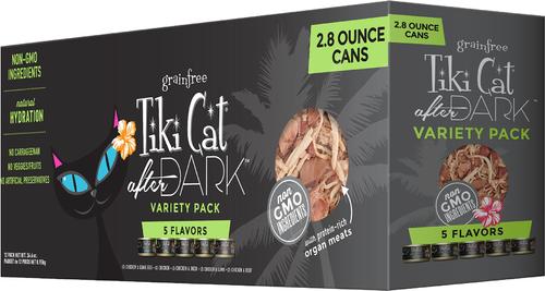 Bundle: PureBites Chicken Breast Freeze-Dried Raw Cat Treats, 1.09-oz bag + Tiki Cat After Dark Variety Pack Canned Cat Food, 2.8-oz, case of 12