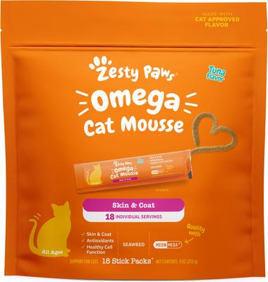 Omega Skin & Coat Tuna Mousse Lickable Squeeze Supplement for Cats, 18 count