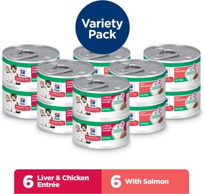 Kitten Liver & Chicken & Savory Salmon Variety Pack Wet Cat Food, 2.9-oz can, case of 12