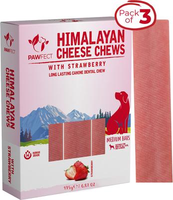 Himalayan Cheese Chews Medium All Natural High-Protein Grain-Free Strawberry Dental Dog Treats, 3 count