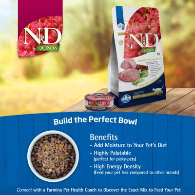 N&D Quinoa Feline Lamb, Broccoli & Asparagus Weight Management Dry Cat Food, 8.8-lb bag